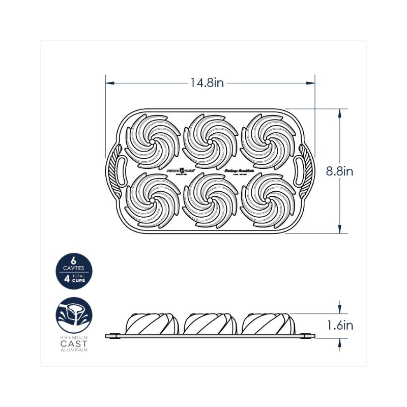 https://www.lcvdesignsndecor.co.za/shop/kitchen-dining/baking-essentials/bakeware/cake-pans-moulds/nordic-ware-heritage-bundtlette-pan/ Nordic Ware Heritage Bundtlette Pan Dimensions