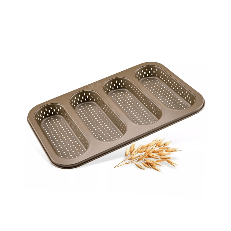 https://www.lcvdesignsndecor.co.za/shop/kitchen-dining/baking-essentials/bakeware/bread-loaf-tins/zenker-perforated-mini-baguette-tray-4-slots/ Zenker Perforated Mini Baguette Tray 4 Slots Mojave Gold