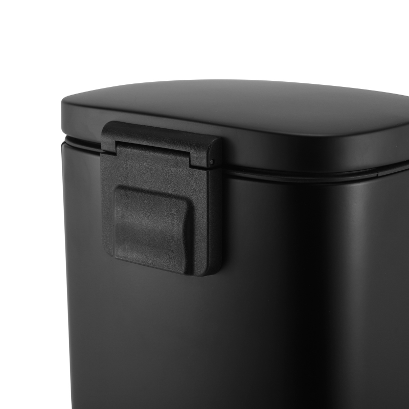 https://www.lcvdesignsndecor.co.za/shop/home-essentials/homekeeping/rubbish-bins/modena-5l-black-steel-pedal-bin/ Modena 5L Black Steel Pedal Bin Close-up Carry Handle