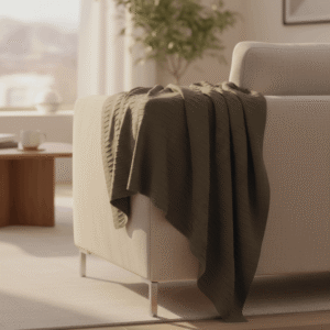 Raised Lines 100% Cotton Knitted Throw Lifestyle