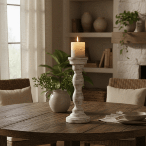 Savuti Mango Wood Candle Stand 45cm Lifestyle