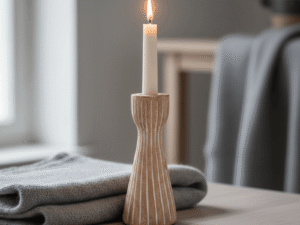 Serengeti Mango Wood Candle Holder 14cm Lifestyle with Lit Candle