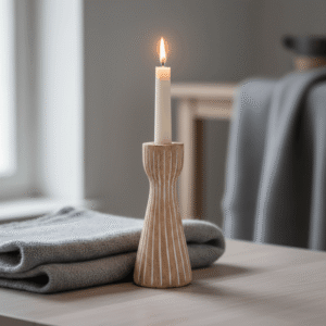 Serengeti Mango Wood Candle Holder 14cm Lifestyle with Lit Candle