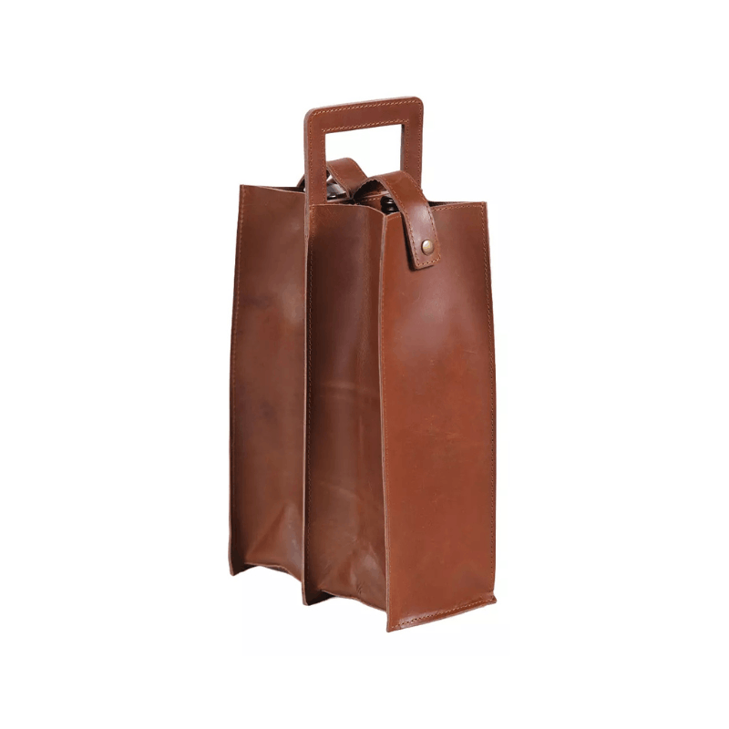 https://www.lcvdesignsndecor.co.za/shop/seasonal-celebrations/gifts/leather-accessories/double-wine-bottle-holder-tan/ Double Wine Bottle Holder Tan Angle View