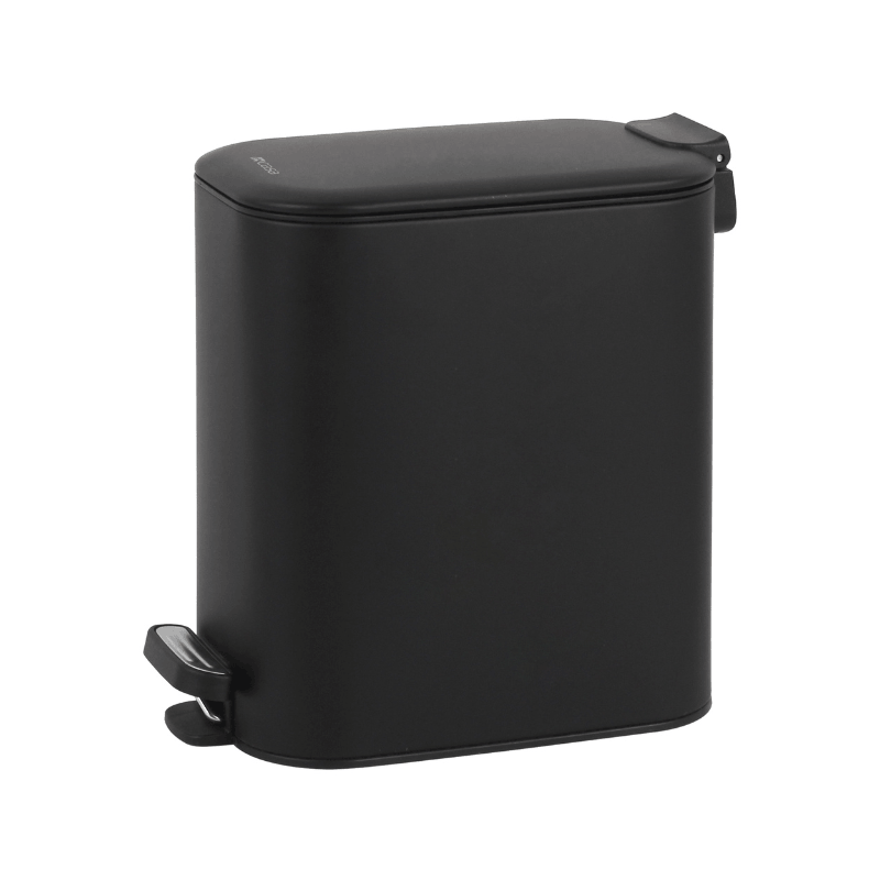 https://www.lcvdesignsndecor.co.za/shop/home-essentials/homekeeping/rubbish-bins/portofino-6l-pedal-bin-black/ Portofino 6L Pedal Bin Black - Slimline Side View