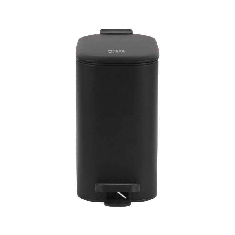 https://www.lcvdesignsndecor.co.za/shop/home-essentials/homekeeping/rubbish-bins/portofino-6l-pedal-bin-black/ Portofino 6L Pedal Bin Black - Slimline Front View