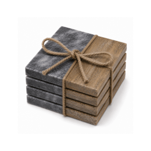 Grey Marble & Mango Wood Square Coasters Main