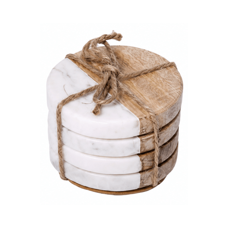 https://www.lcvdesignsndecor.co.za/shop/kitchen-dining/table-linen-accessories/coasters/white-marble-mango-wood-round-coasters-4pc/ White Marble & Mango Wood Round Coasters 4PC