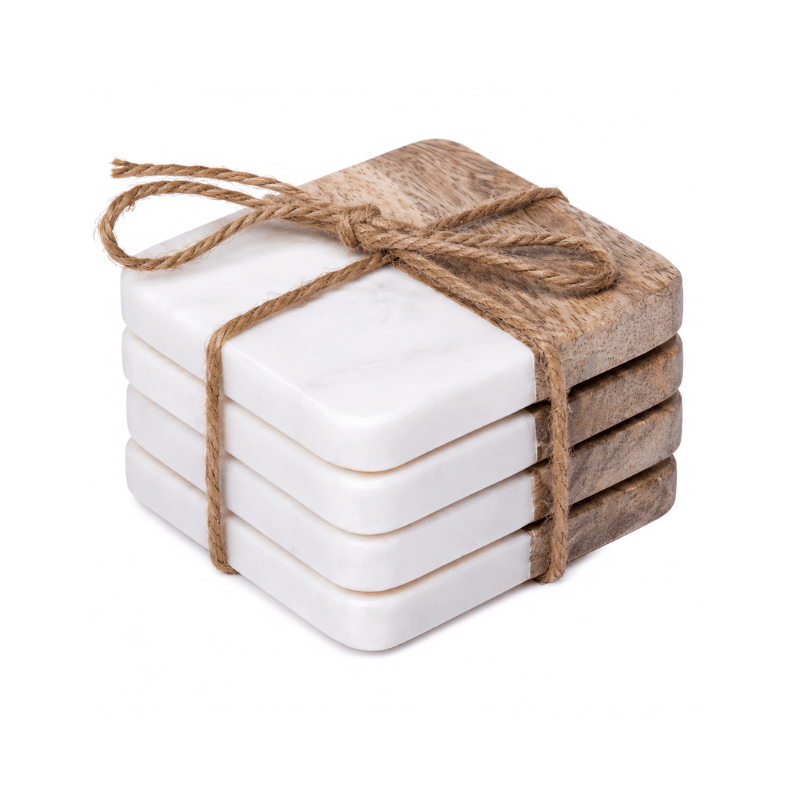https://www.lcvdesignsndecor.co.za/shop/kitchen-dining/table-linen-accessories/coasters/white-marble-mango-wood-square-coasters-4pc/ White Marble & Mango Wood Square Coasters 4PC Set