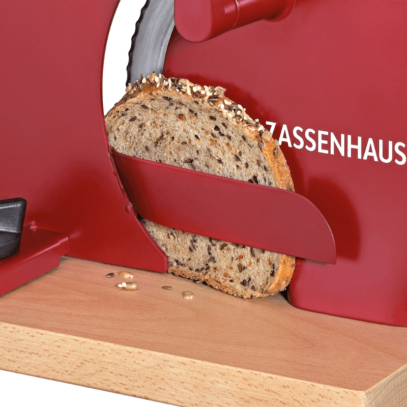 https://www.lcvdesignsndecor.co.za/shop/kitchen-dining/cooking-essentials/prep-tools/cutting-tools/zassenhaus-bread-slicer-pure-red/ Zassenhaus Bread slicer PURE Red - Side View - Close-up